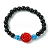 Halloween Theme 8.5mm Synthetic Black Stone Beaded Stretch Bracelets BJEW-JB10882-02-1