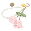 Handmade Cotton Yarn Crochet Lily of the Valley & Glass Pearl Round Bead Pendant Decorations HJEW-JM04389-03-3