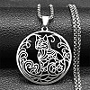 Ring with Cat Shape Pattern 201 Stainless Steel Pendant Necklaces for Men Women NJEW-K283-13P-1