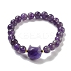 Round & Cat Head Natural Amethyst Beaded Stretch Bracelets for Women BJEW-K251-03A-2