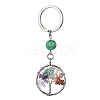 Natural Mixed Stone & Synthetic Turquoise Chips Flat Round with Tree of Life Kcychain KEYC-JKC00563-05-1