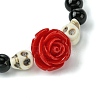 Halloween Theme 8.5mm Synthetic Black Stone Beaded Stretch Bracelets BJEW-JB10882-01-3