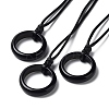 Natural Obsidian Ring Pendant Necklace with Waxed Cords NJEW-R262-01A-10-1