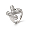 Letter Brass Micro Pave Clear Cubic Zirconia Open Cuff Ring for Women RJEW-N046-03K-P-1