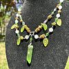 Leaf Pointed Alloy & Glass Pendant Necklaces FS-WGD0F8B-01-4