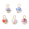 Handmade Flower Printed Porcelain Ceramic Pendants PALLOY-JF03928-02-1