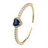 Cubic Zirconia Heart Open Cuff Bangle BJEW-N012-031B-1