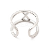 Clear Cubic Zirconia Initial Letter Open Cuff Ring RJEW-A012-01P-X-3