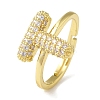 Rack Plating Letter Brass Micro Pave Clear Cubic Zirconia Adjustable Rings for Women KK-S391-03G-T-2