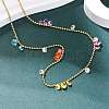 304 Stainless Steel Ball Chain Colorful Cubic Zirconia Flat Round Tassel Necklaces for Women LS-NJEW-A051-03G-01-1