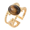 Oval Natural Tiger Eye Finger Rings RJEW-Z057-11G-01-1