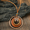 Bohemian Alloy & Wood Ring with Butterfly Pendant PU Leather Cord Necklaces for Women FS-WG8596C-08-1
