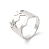 Non-Tarnish 304 Stainless Steel Hand Heart Open Cuff Ring for Women RJEW-K245-45P-3