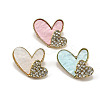 12Pcs 3 Colors Double Heart Alloy Rhinestone Brooches for Backpack Clothes JEWB-A033-01G-2