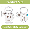 12Pcs 12 Styles Stainless Steel with Rhinestone Keychain KEYC-FH0001-68-2