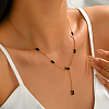 Stainless Steel & Black Rectangle Block Y-shaped Tassel Necklaces for Daily and Formal Wear UV0910-3