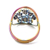 Ion Plating(IP) 304 Stainless Steel Woven Net/Web with Feather Adjustable Ring for Women RJEW-M149-26RC-2