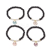 Natural Lava Rock Round Beads with Brass Rhinestone Spacer Beads and Shell Pearl Bead and Electroplate Non-magnetic Synthetic Hematite Beads and Alloy Pendants Bracelets BJEW-JB11511-2