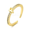 Clear Cubic Zirconia Initial Letter Open Cuff Ring RJEW-H120-09G-F-1