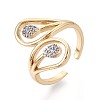 Brass Micro Pave Clear Cubic Zirconia Open Cuff Rings KK-T079-64G-1
