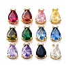 Teardrop Brass Micro Pave Cubic Zirconia Slide Charms KK-C119-16G-1