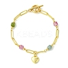 Brass Heart Charm Natural Mixed Stone Faceted Cube Beaded Chain Bracelets BJEW-JB14257-4