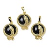 Natural & Synthetic Mixed Gemstone Flat Round Shaped Brass Pendants KK-F887-03G-2