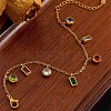 304 Stainless Steel Pave Colorful Cubic Zirconia Rectangle Flat Round Charm Bracelets for Women WG5257D-01-4