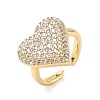 Heart Brass Micro Pave Cubic Zirconia Cuff Rings for Women RJEW-A069-12G-02-4