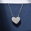 925 Sterling Silver Micro Pave Clear Cubic Zirconia Heart Pendant Necklaces for Women NJEW-D316-04P-1