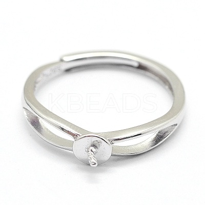 Anti-Tarnish Adjustable Rhodium Plated 925 Sterling Silver Design Ring Mounts Fittings with Pearl Seat STER-I016-016P-1