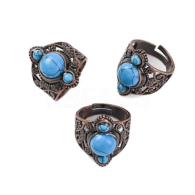 Synthetic Turquoise Retro Finger Rings RJEW-B067-01R-22-1