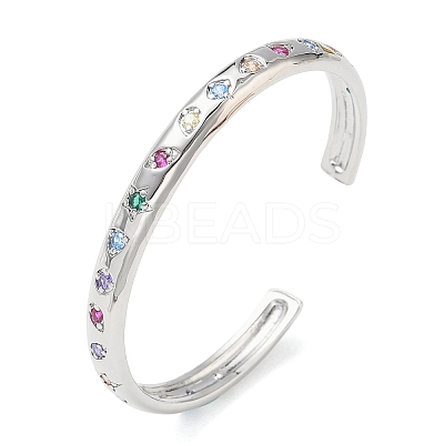 Brass Micro Pave Cubic Zirconia Cuff Bangles for Women BJEW-A172-02P-1