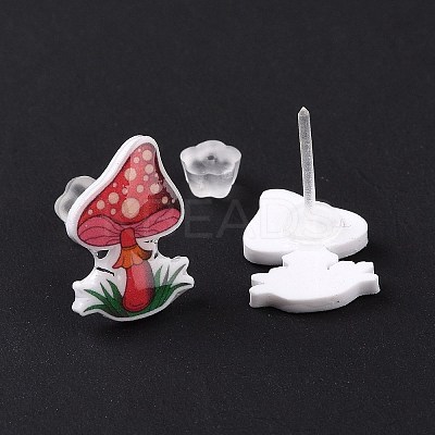 Acrylic Cartoon Mushroom Stud Earrings with Platic Pins for Women EJEW-F293-03E-1