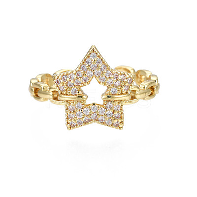 Cubic Zirconia Pentagram Open Cuff Ring RJEW-N035-109-1