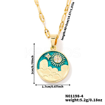 Brass Green Enamel 3D Flat Round Sky Sun Pendant Necklaces AR2379-2-1