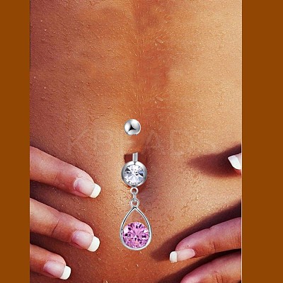 Brass Cubic Zirconia Navel Ring AJEW-EE0004-47A-1
