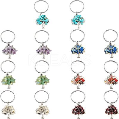 14Pcs 7 Style Chip Gemstone Keychain KEYC-FH0001-17-1