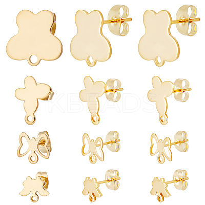80Pcs 4 Style 201 Stainless Steel Stud Earring Findings EJEW-BBC0001-07-1