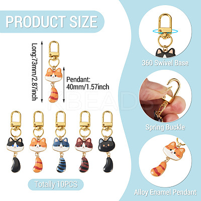10Pcs Cat Alloy Enamel Pendant Decorations HJEW-TAC0178-1