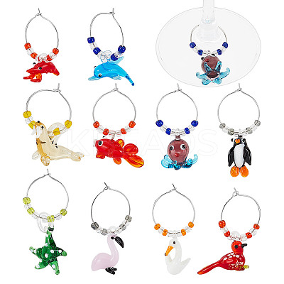 Sea Animal Glass Wine Glass Charms AJEW-GA00018-1