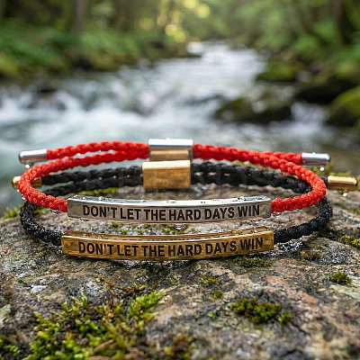 2Pcs DON'T LET THE HARD DAYS WIN 304 Stainless Steel Charm Motivational Quote Bracelets FG5463-4-1