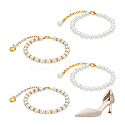 2 Pairs 2 Styles Women's Detachable ABS Plastic Imitation Pearl Beaded Shoe Laces for High Heels DIY-PH0022-88B-1