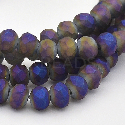 Full Rainbow Plated Faceted Rondelle Glass Beads Strands EGLA-J054-4x3mm-FR02-1