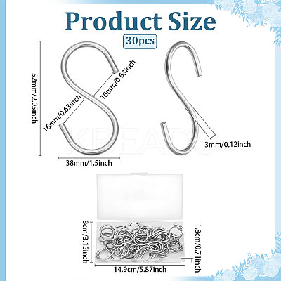 30Pcs 304 Stainless Steel S-shape Hooks STAS-PH0006-71-1