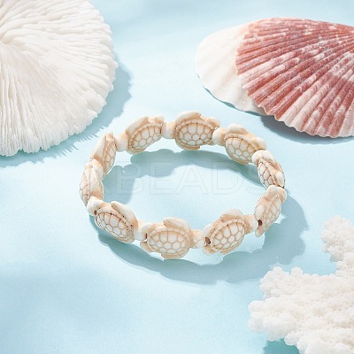Dyed Synthetic Turquoise Tortoise Beaded Stretch Bracelet for Kids BJEW-JB09389-03-1