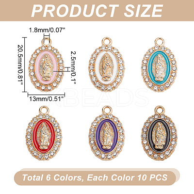 60Pcs 6 Colors Alloy Rhinestone Pendants RB-AR0003-13-1