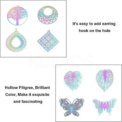 201 Stainless Steel Filigree Pendants STAS-UN0003-28-1