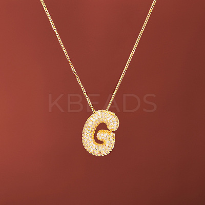 Brass Micro Pave Clear Cubic Zirconia Initial Pendant Necklaces for Women FS-WGDC51D-07-1
