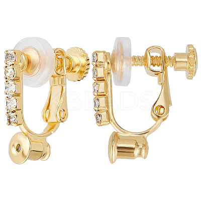 12Pcs Brass with Crystal Rhinestone Clip-on Earring Findings KK-BBC0010-60-1